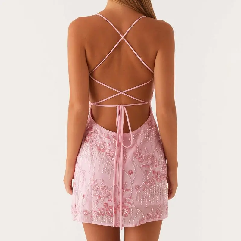 Women Sequin Beaded Mini Dress Y2K Sparkle Rhinestone Cami Dress Glitter  Sleeveless Short Dresses Club Party - TikTok Shop