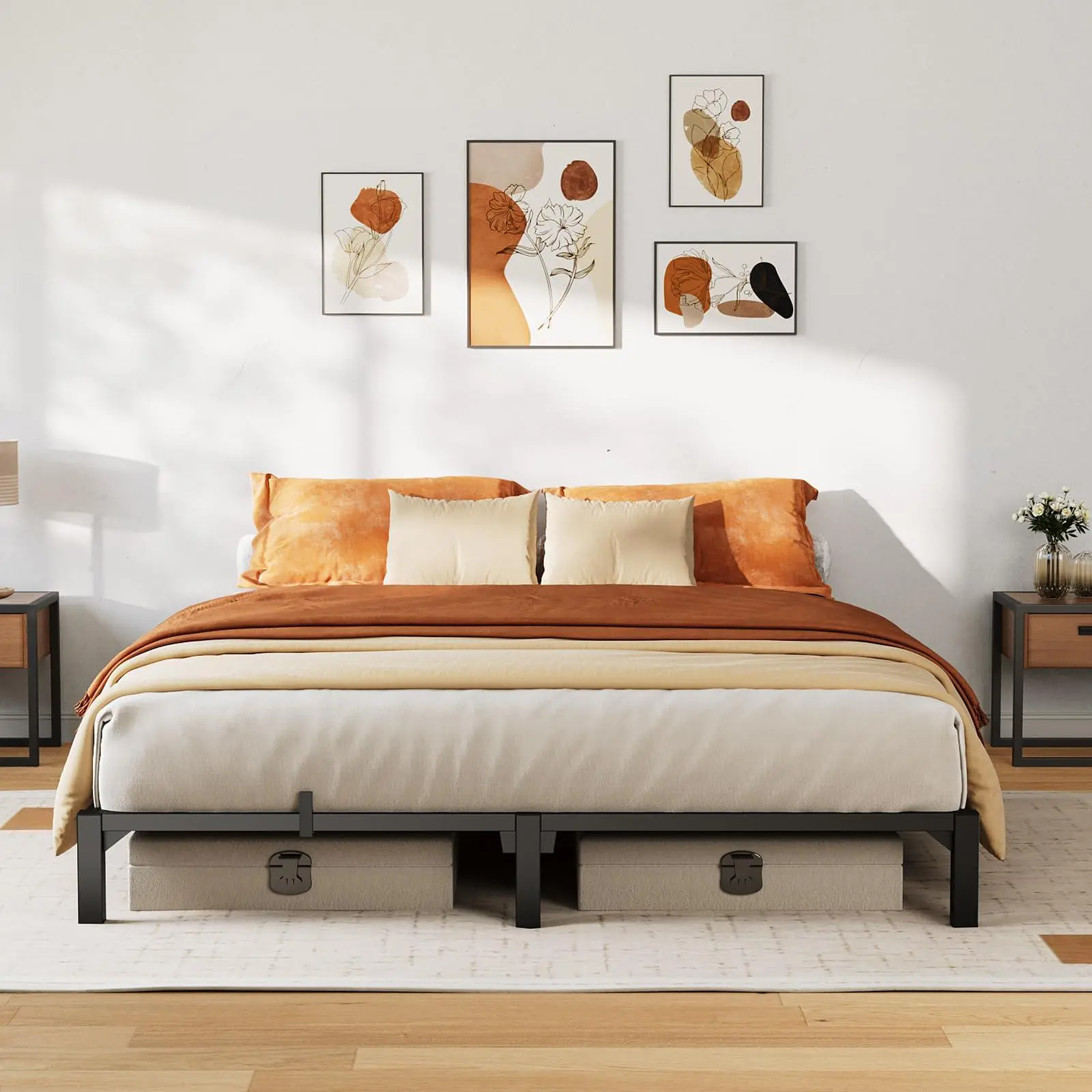 GARVEE Queen Size Platform Bed Frame - 8 in Metal Frame with Quick Setup, Steel Slat Support, No Box Spring Needed, Minimalist Style for Guest Room, Apartment, 800 lbs Capacity