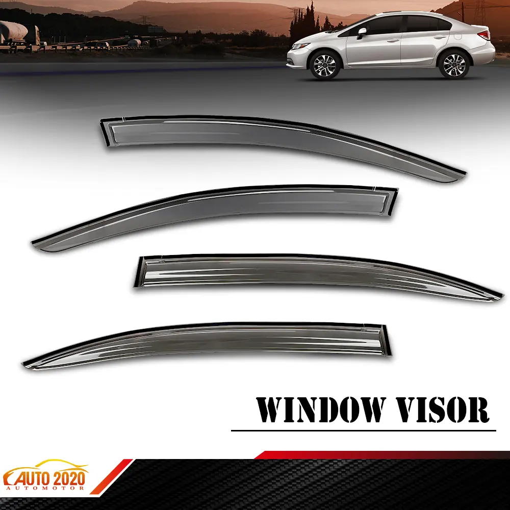 Automotive Window Visors - Acrylic, Waterproof, Sun Protection JDM 3D Wavy Style Rain Guards for 12-15 Honda Civic Sedan Car Exterior Accessories