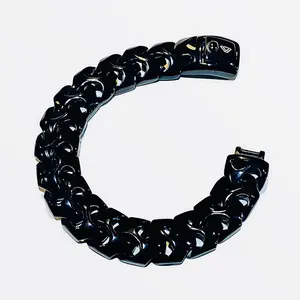 The Wave Bracelet - Stainless Steel Link Wristband for Men Silver & Black 316L Polished Finish with Easy Spring Push Button Clasp Water Resistant