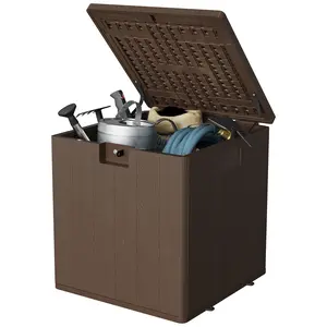 Brown Waterproof Resin Outdoor Deck Box, Lockable Patio Storage Container with Large Capacity, Ideal for Package Delivery, Furniture Cushions, Garden Tools, Pool Supplies, Patio Backyard Balcony Poolside Organization