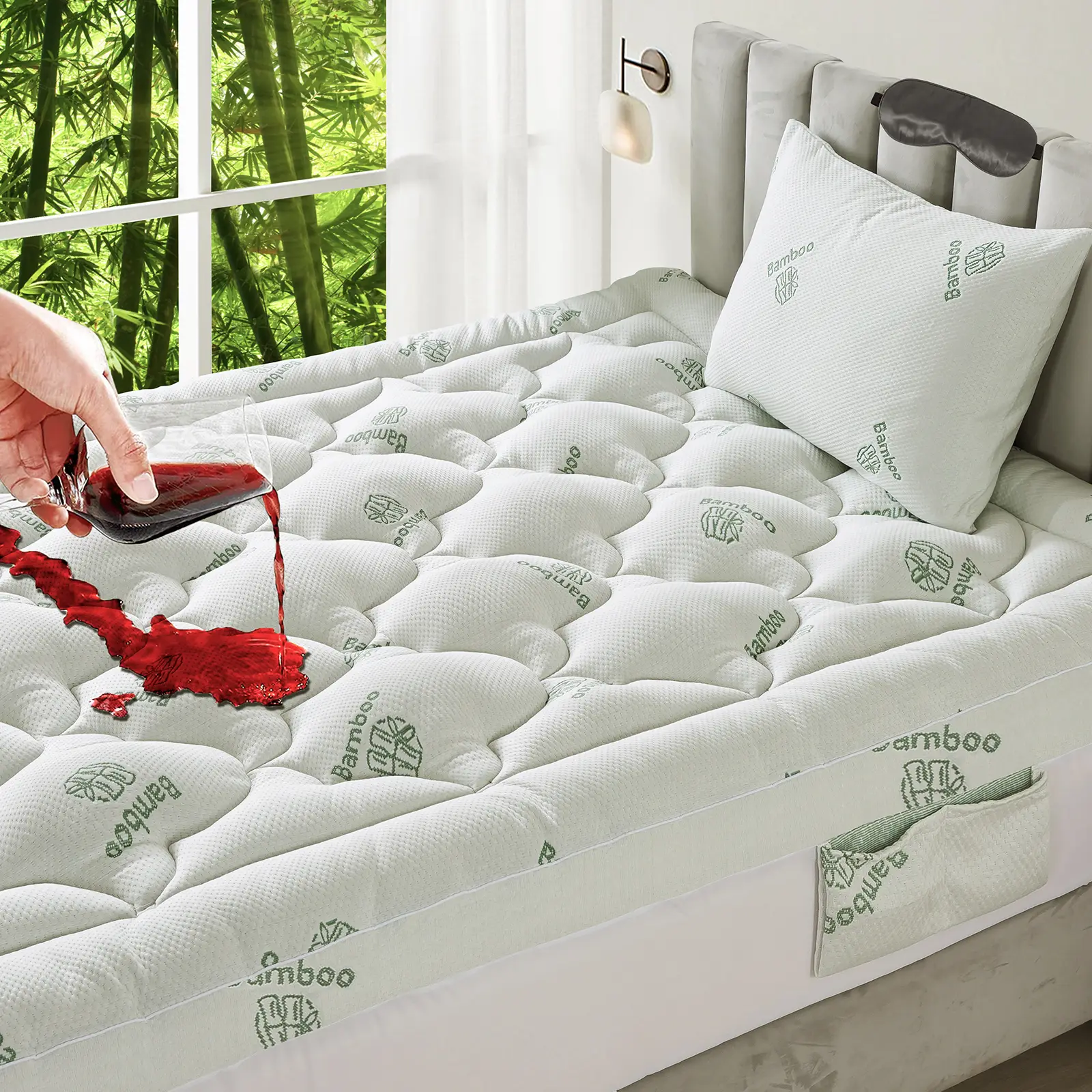 OBOEY Bamboo mattress topper cloud shape mattress cover with 1 pillowcase and 1...