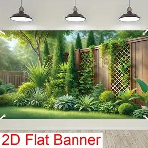 2D Banner, Lush Garden Background Banner with Wooden Fence And Climbing Plants -Multi-Size Polyester Wall Decor for Living Room, Bedroom, Office, Outdoor Party And Holiday Gift, No Electricity Required, Outdoor Garden Decor