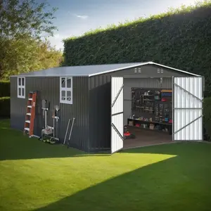 12x18 FT Extra-Large Outdoor Storage Shed With Hinged Door & 2 Windows Heavy-Duty Metal Tool Shed For Backyard, Garden, Patio, Or Lawn Black
