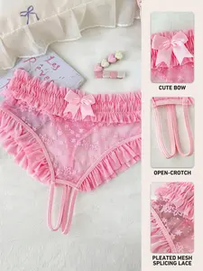 Women's Lace Patchwork High Waist Underwear Set, Sweet & Cute Ruffled Design, Perfect for Daily Wear, Comfortable Fit, Ideal for Valentine's Day & Parties