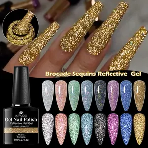 MSRUIOO 8 Colors Brocade Sequins Reflective Gel Nail Polish Set, Cosmetic, Sparkling Glitter, Semi Permanent Long-Lasting Salon Quality Home DIY Nail Manicure, Glossy Finish, Alcohol-Free, Nail Art & Nail Polish for Women & Girls