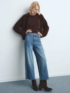Mango Catherin Culotte High-Rise Jeans - High-Waisted Wide-Leg Denim for Flattering Fit & Comfort - Versatile Stylish Casual Wear