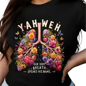 Yahweh Floral Lung Graphic Tee, Our Very Breath Speaks His Name Christian T-Shirt