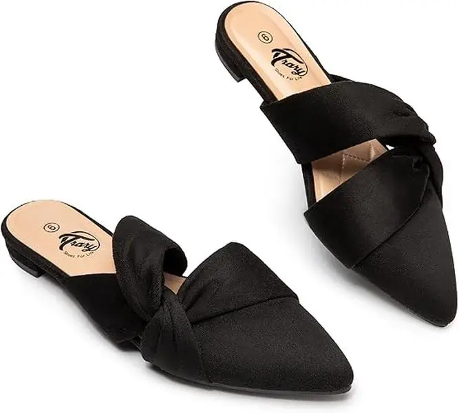 Trary Women's Flats Mules, Pointed Toe Backless Loafers Women Shoes, Mules Flats Comfortable, Cute Flats, Slip on Mules, Office Shoes for Women, Busin