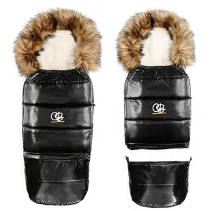 Satin Black Organic Premium Beige Wool Adjustable Footmuff