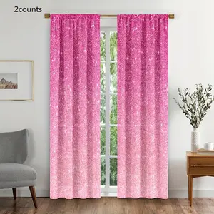 Pink Star Print Curtain, 2 Counts/set Glitter Rod Pocket Curtain, Colorful Fabric Curtain for Girl Room Bedroom Decor, Home Decor Supplies
