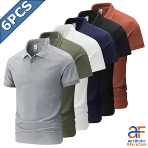 Men's 6-Pack Classic Collar Short-Sleeve Pique Polo Shirt Set, Plain Menswear Casual Tees, Summer Tops for Daily Wear, Golf