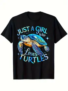 Women's and Men's Turtle Pattern T-Shirts - Just for Girls Who Love Turtles - Breathable and Soft Marine Life Lover T-Shirts - Casual Wear (Sizes S-XXXL) - Machine Washable Turtle Lover Gifts, Artistic Font Design, Durable Print Quality