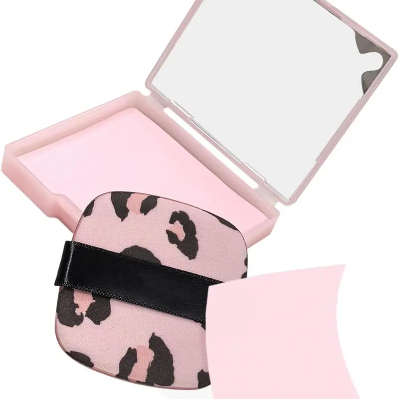3-In-1 Oil Blotting Paper Set, Face Oil Absorbing Sheet with Portable Mirror & Adhesive Makeup Puff, 100 Sheets, Leopard Print, Beauty Tools Set, Cosmetic Tools, Makeup Accessories, Cosmetics Accessories