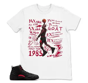 AJ12 Bloodline Varsity Red Match Shirt, MJ GOAT Dunk Graphic Tee, 90s HipHop Tee, Gift For Women and Men, Unisex T-Shirt, Cozy Gift