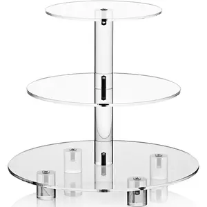 Cupcake Stand, Clear Dessert Tower Holder Display with Base for Wedding, Party,  Shower, 3 Tier Round, Transparent