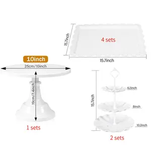7 Pcs Cake Stand White Plastic Dessert Table Stand Set 2 Counts 3 Tier Plastic Cupcake Stands 1 White Cake Stand for Party Cookie Tray Rack Serving Tray Display Tower and 4 Pcs Dessert Tray for Wedding Afternoon Tea Party Baby Annual Shower Mother's Day