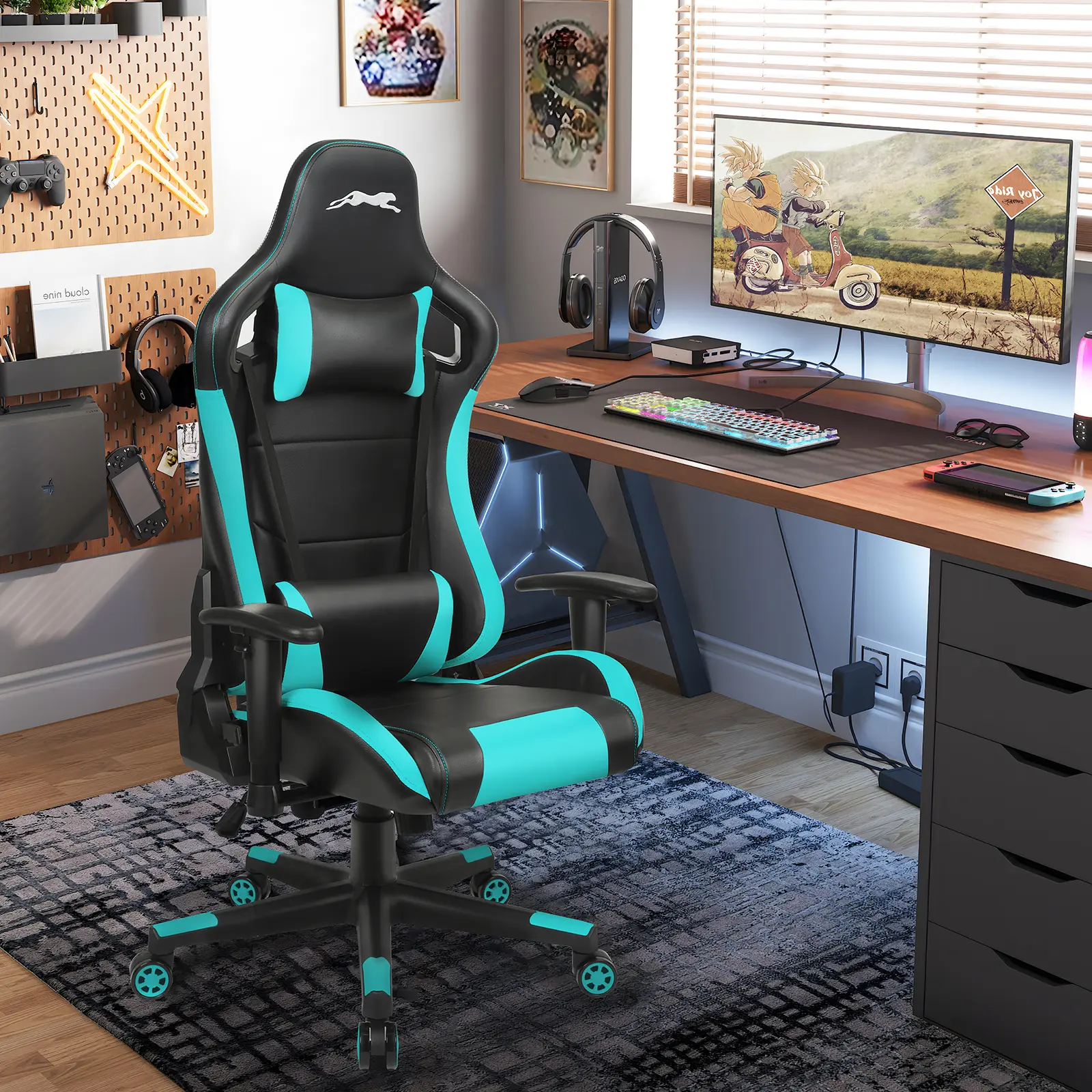 Leopard High-end Gaming Chair, High Back PU Leather Office Chair, Adjustable Video Gaming Chairs, Swivel Racing Chair with Armrest