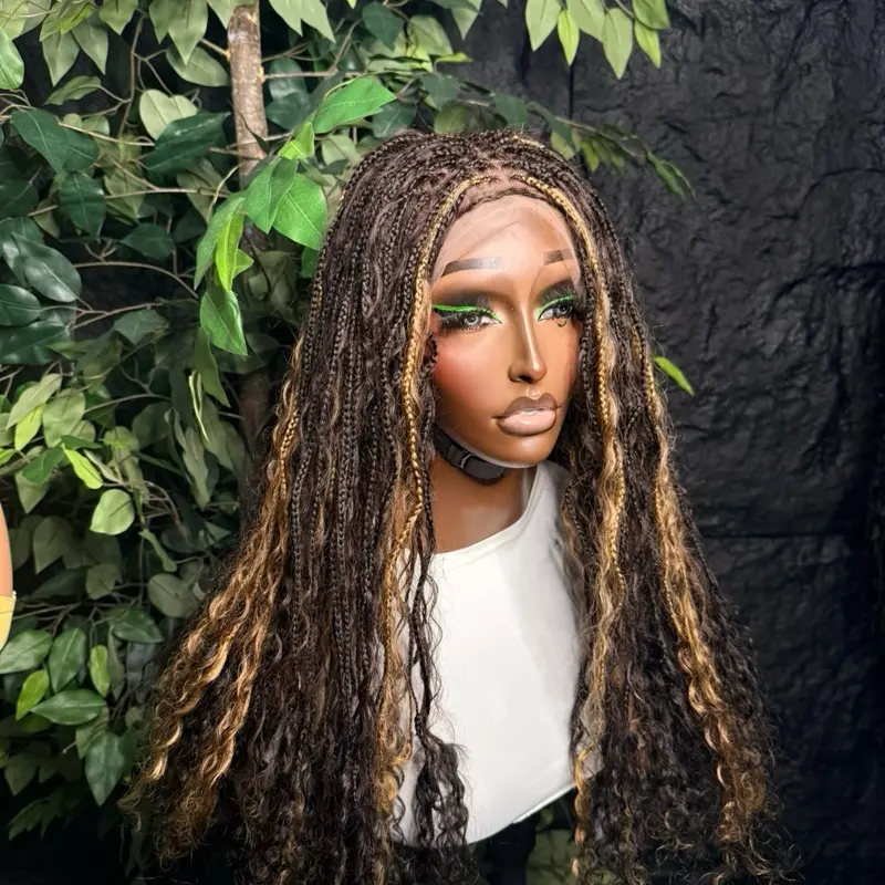 Human hair boho braided wig, made with 360 full lace. medium cap size 21-22 inches