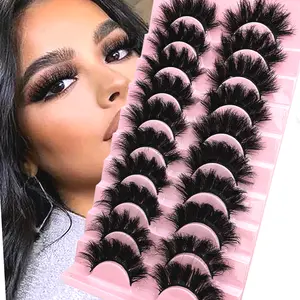 10 Pairs Fluffy, Thick & Soft Faux Mink Eyelashes, Cat Eye Style False Lashes, Dramatic Multi-Layered Lashes, Reusable