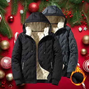 2026 New Hooded Cotton Jacket Men's Winter Fleece Lined Warm Coat Ultrasonic Cotton Toothbrush Design