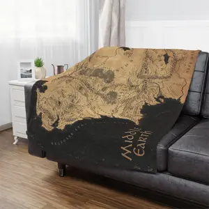 LOTR Black Middle Earth Maps For LOTR Fans Fleece Blanket, Middle Earth Blanket, The Fellowship Throw Blanket