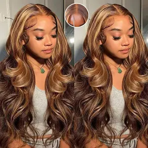 Wiggins Hair Honey Blonde Highlight 7x5 Lace Closure Wig Body Wave Wig With Pre Plucked Pre Cut Glueless Wigs 4 27 Highlight Ready to Wear Human Hair