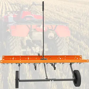 40 Inch Orange Tow-Behind Dethatcher with 24 Spring Steel Tines, Pull Dethatcher for Outdoor Yard Care, Garden Farm Grass Tractor Rake to Remove Thatch, Leaves and Needles from Large Lawn Areas