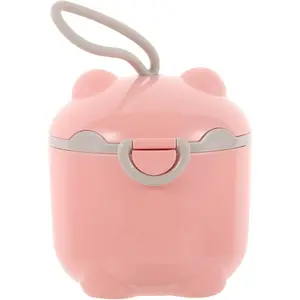 No-leak Travel Milk Powder Dispenser Container with Airtight Seal for Formula Rice Cereal Snacks Portable Storage Box for Outdoors and Home Use Large Pink Bear Design