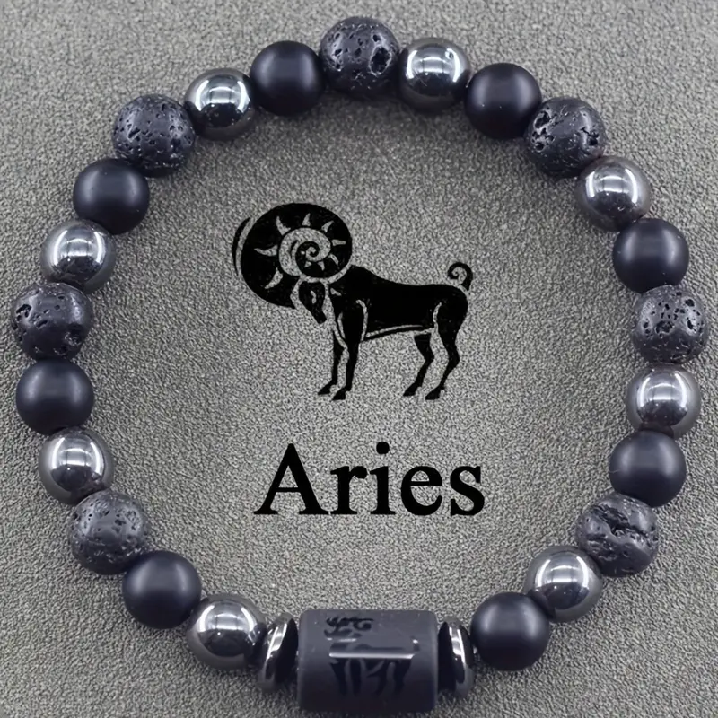 1pc Natural Stone Bead Zodiac Bracelet, Beaded Bracelets, Unisex Couple Bracelet with 12 Astrological Symbols, July Birthstone, Durable Beaded Design, Metallic Finish Beads, Gift for Any Zodiac Sign, Astromlogical Jewelry, Christmas, Mother’s Day