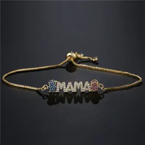 Women's Gold-Plated MAMA Letter Bangle Jewelry - Dainty Crystal Gemstone Bracelets, Elegant Bangle, CZ White Stone Accessories, Sports Wristband, Mothers Day Gift