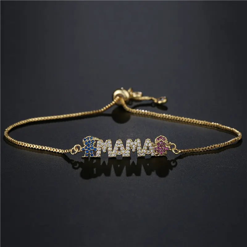 Women's Gold-Plated MAMA Letter Elegant Bangle Jewelry - Dainty Crystal, CZ White Stone Gemstone Bracelet Accessories, Sports Wristband, Mother's Day Gift, Crystal Bracelets, Dainty Crystal Bracelet