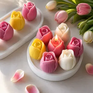 Handmade Tulip Elegance Candle Set - Room Decor Flower-Themed Wax Light, Crafted with Love