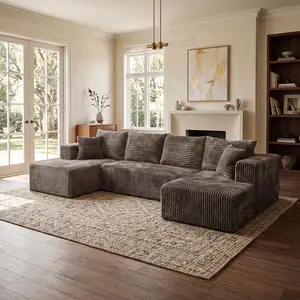 High Density Vacuum Compressed Sponge Sofa Velvet Fabric U-Shaped Corner Living Room Furniture Multifunctional DIY Elastic Sofa Chaise Lounge Sofa