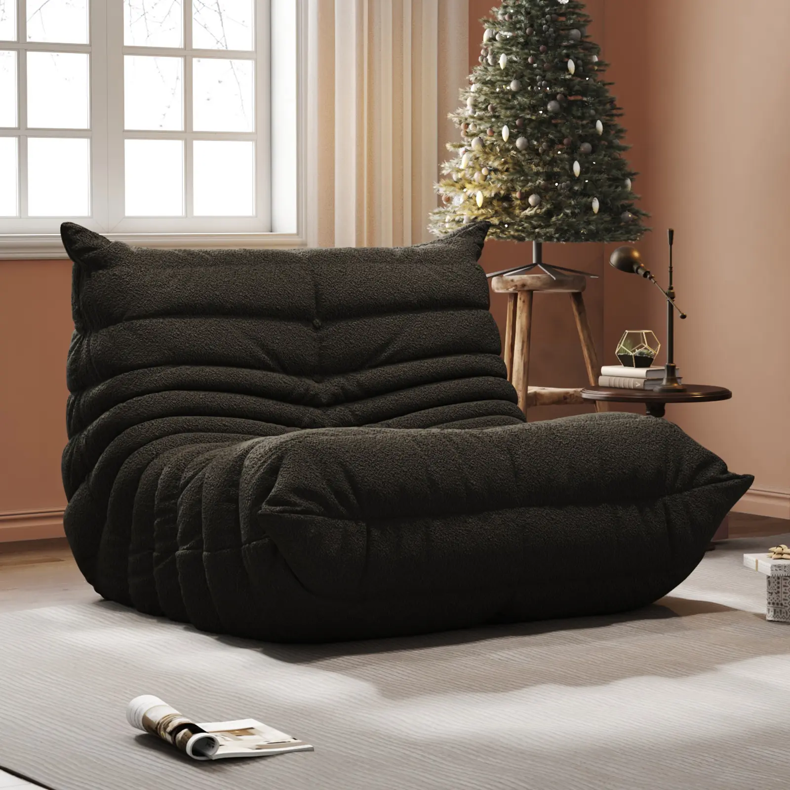 Oversized Memory Foam Bean Bag Sofa - Premium Knitted Fabric, Fully Assembled Cushioned Lazy Bed, Adult Comfy Indoor Living Room Furniture for Reading Nook, Home Office Working, Comfy Couch