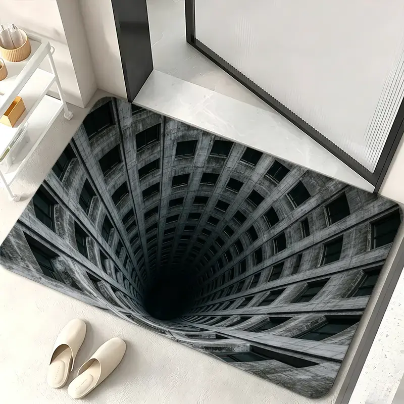 3D Optical Illusion Flannel Area Rug, Modern Abstract Black Gray Floor Mat, Machine Washable Non Slip Door Mat, Stain Resistant Carpet for Bedroom Living Room Office Entryway Car Footwell Decor, 16x24in 20x32in