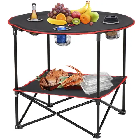 SEGAWE Picnic Folding Table, Portable 5.6 lbs Lightweight Outdoor Backpack Table - Foldable PE+Steel (600D PE) Strength, Lower Shelf, BBQ Serving Top, Carrying Bag, Outdoor Furniture for Fishing, Hiking