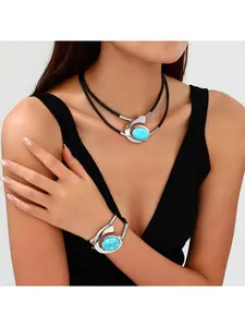 European and American Bohemian Style Spiral Snail-Shaped Acrylic Gemstone Matching Jewelry Set for Women, Necklace and Bracelet Combination