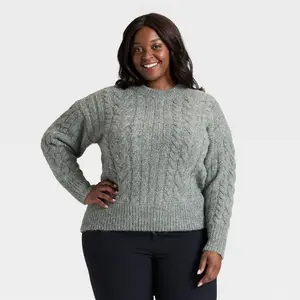 Women's Cabled Sweater - A New Day Heather Gray 3X