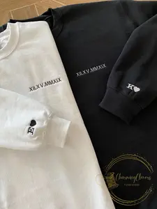 Personalized Couple's Crewneck Sweatshirt: Custom Embroidered Roman Numeral Date  Initials on Sleeves