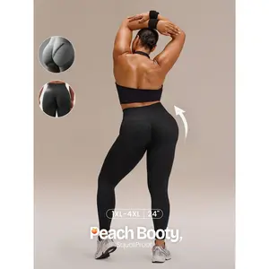 GLOWMODE Plus Size 24" Ultrafine Soft Seamless Keep Glowing High-Rise Non-See Through Tummy Control Scrunch Butt Lifting Leggings Medium Impact Training Running Workout Gym Wear