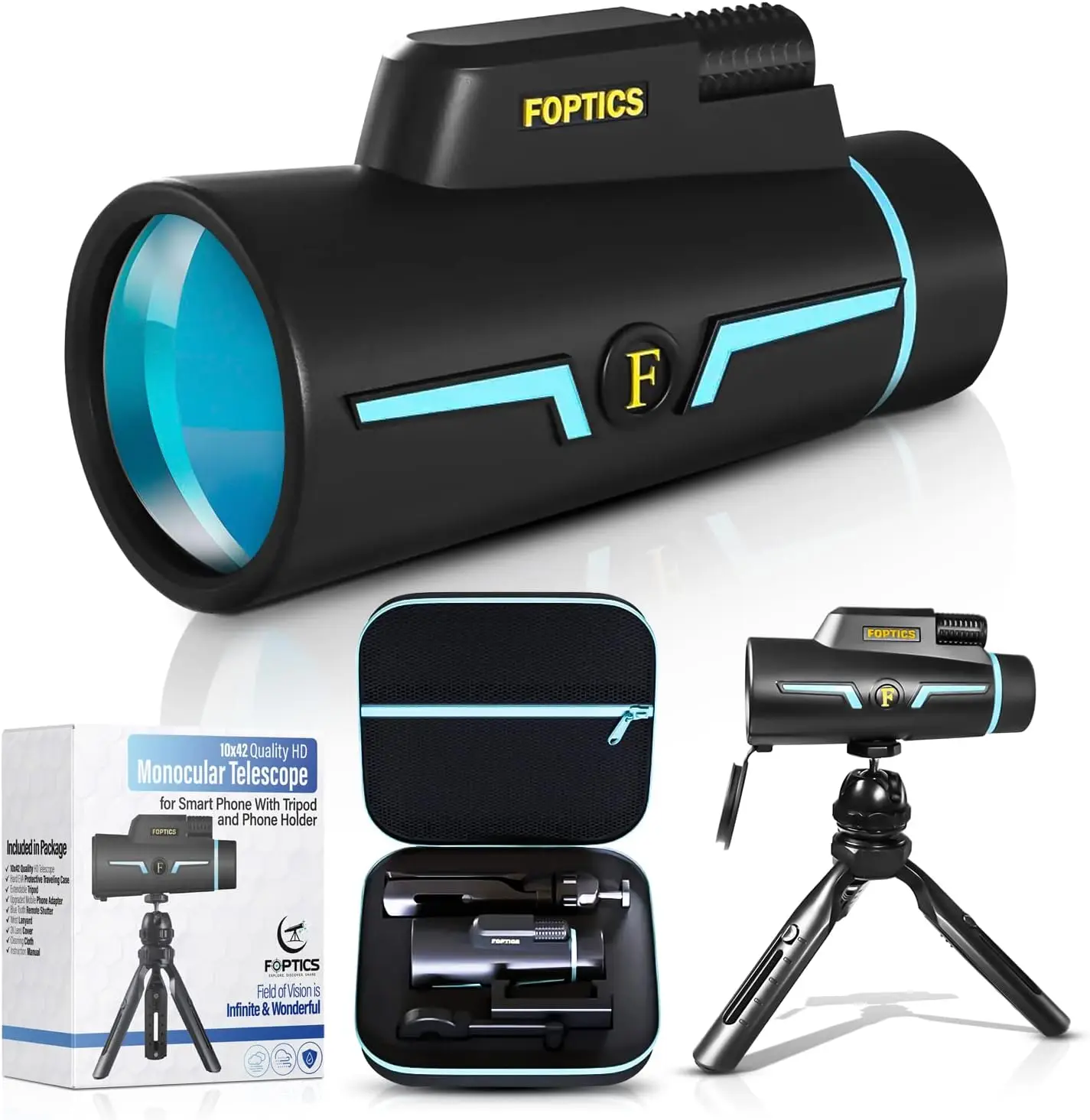 Monocular Telescope – 10 x 42 Spotting Scope for Bird Watching, Hunting, Nature Exploring – Includes Tripod and Smartphone Holder – Convenient and Por