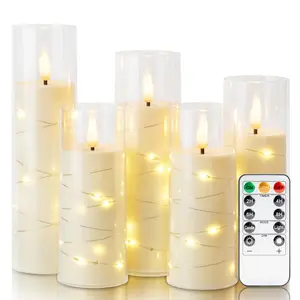 Flameless LED Candles with Remote Control & Timer, Battery Operated Star Lights, Fake Candles, Star Lights Set of 5 for Wedding Decor