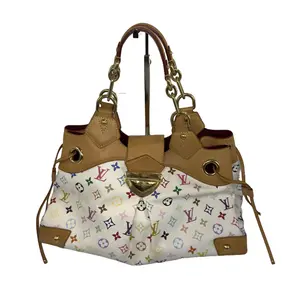 Pre-owned Louis Vuitton Vachetta leather Tote Bags LV White Multicolor Monogram Ursula Tote Bag with Gold Hardware and Brown Leather Accents