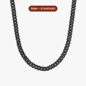 JAXXON Iced Out Cuban Link Chain 5mm - Black - Rhodium Bonded for Shine & Durability - Box Clasp