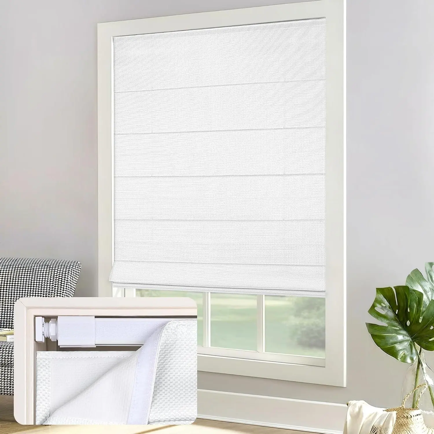 Light Filtering Roman Shades, White, 20" W x 64" H | No Tools Easy Install Window Blinds, Thermal Insulated Room Darkening with UV Blocking for Bedroom/Living Room