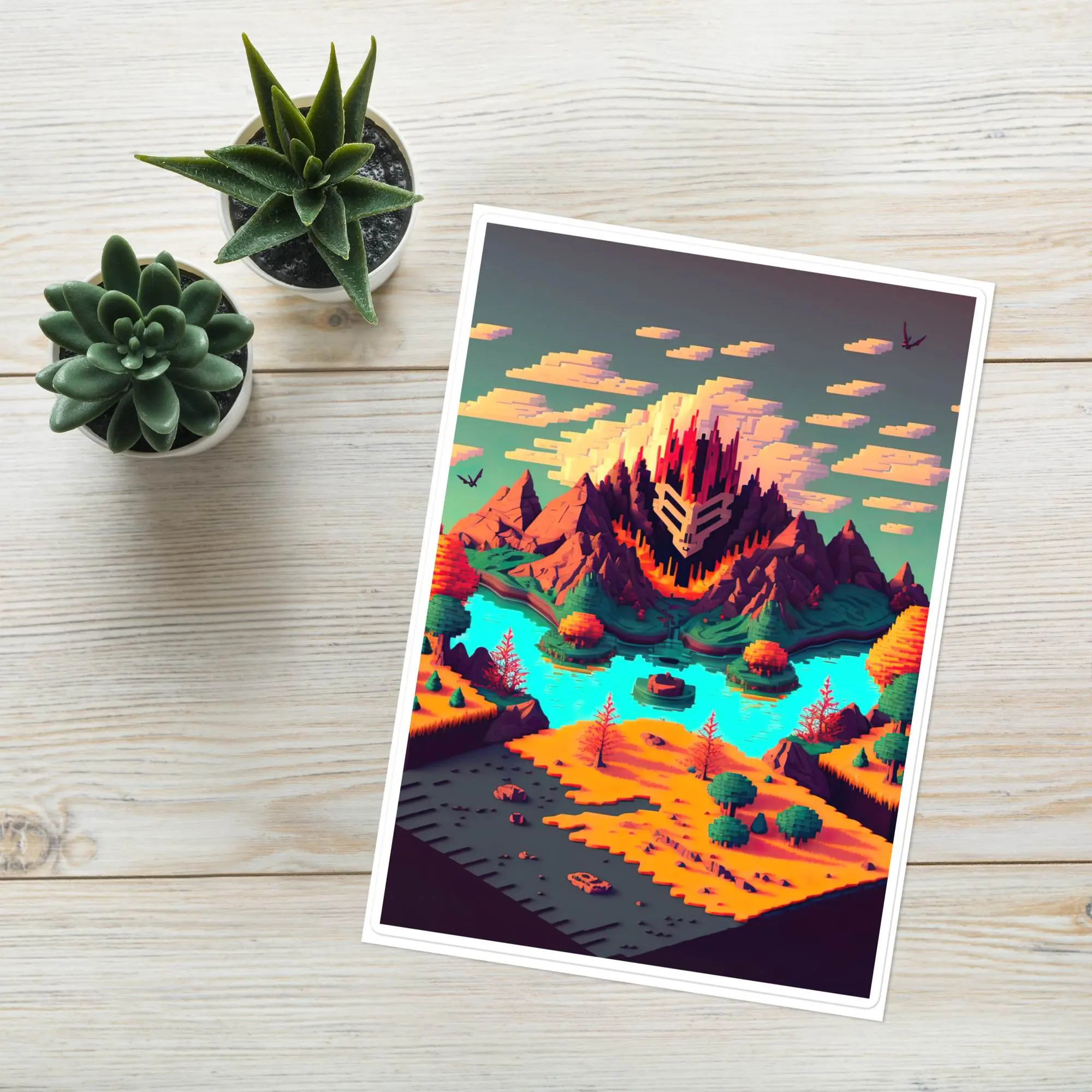 Isometric Landscape Pixel Art Island (Fire) Page Sized Sticker sheet