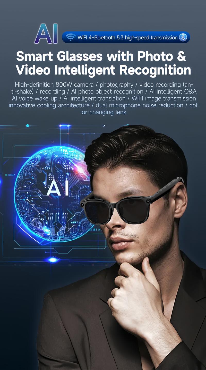 Smart AI Camera Glasses with 8MP Photochromic Lenses ,Button Touch Adjustment for Travel Outdoor Adventures Hands-Free Photography 160+Languages Real-Time Translation Bluetooth Wireless Wearable Video Recording UV Protection ,Black Friday & Cyber Monday Smart AI Camera Glasses with 8MP Photochromic Lenses ,Button Touch Adjustment for Travel Outdoor Adventures Hands-Free Photography 160+Languages Real-Time Translation Bluetooth Wireless Wearable Video Recording UV Protection ,Black Friday & Cyber Monday