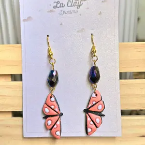 Monarch Butterfly Polymer Clay Dangle Earrings - Black and orange Design with Black Accents.