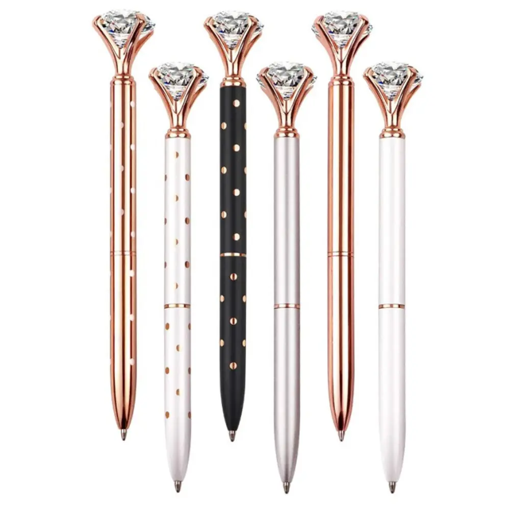 6 Pcs Big Diamond Pens with Crystal Bling Rhinestone Pen Metal Diamond Ballpoint Pens Glitter Wedding Bridal Shower Favors Diamond Black Ink Pens for Birthday Gift Supplies